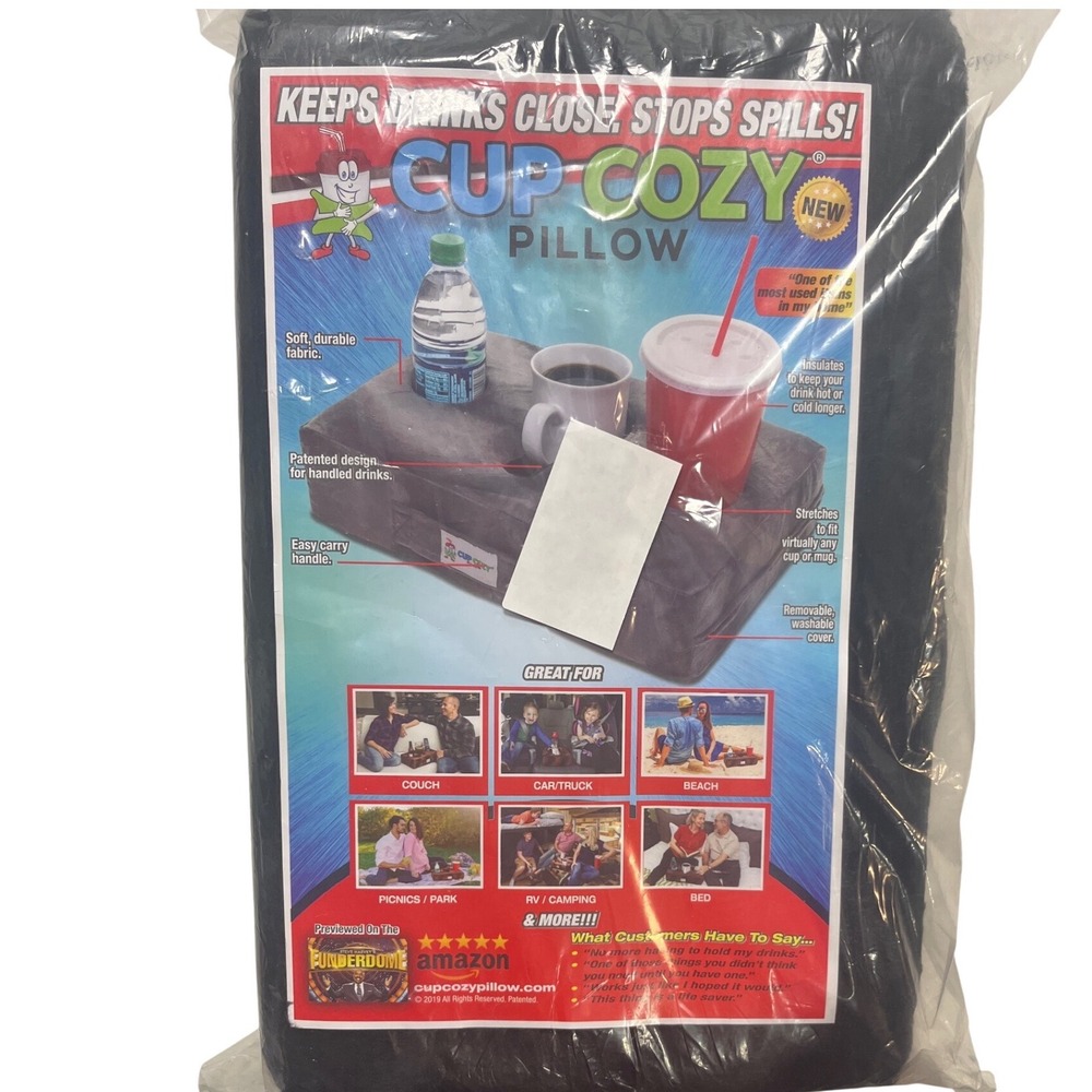 Cup Cozy Pillow Black Insulated Drink Holder Spill Prevention Couch Bed Car NEW